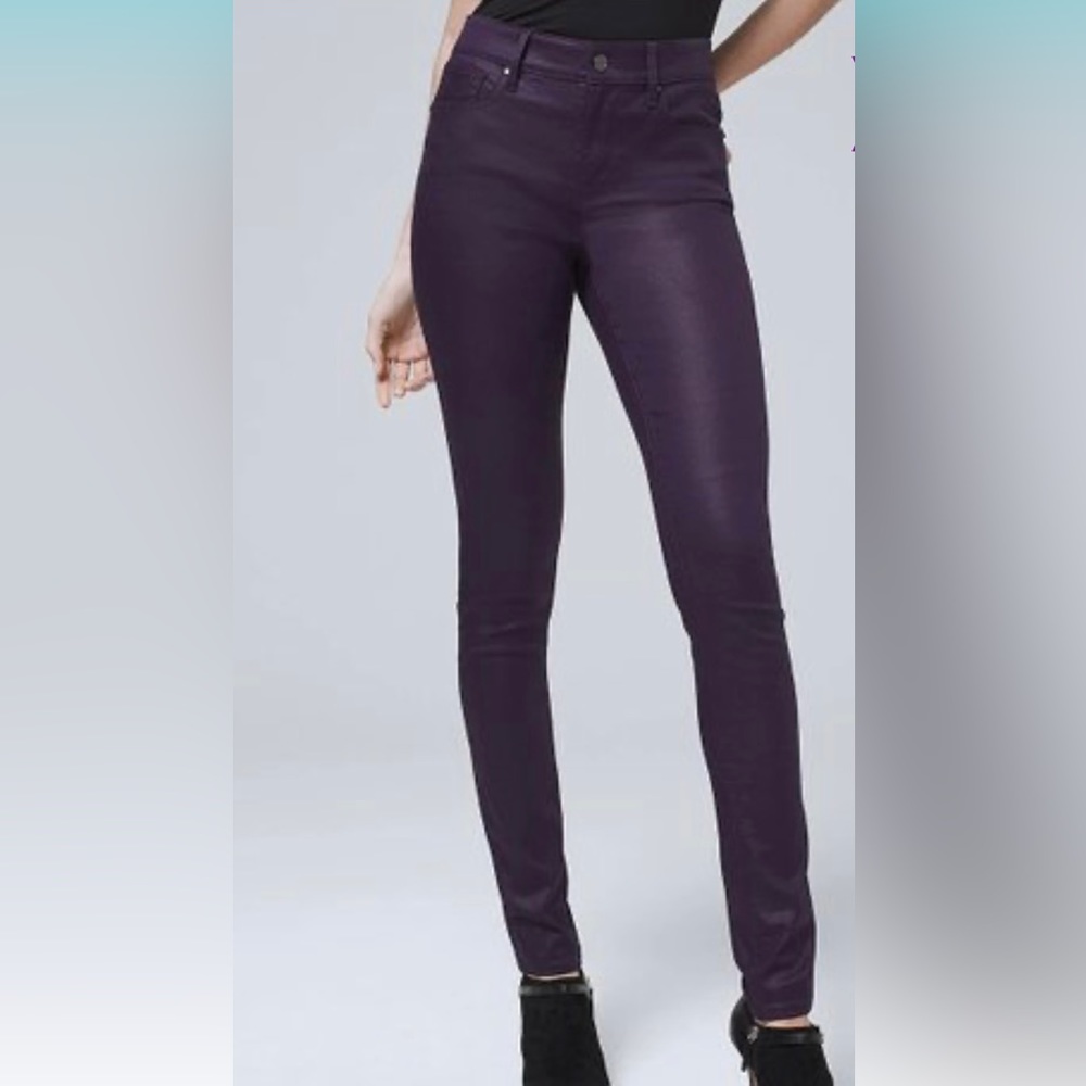 White House Black Market, High Rise, skinny, amethyst coated jeans, size 2P.